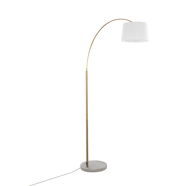 English Elm March Contemporary Floor Lamp: Elegant White Marble & Antique Brass Design With Linen Shade, 60W Bulb B202S01372