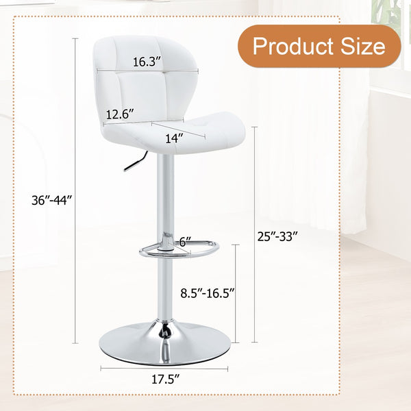 English Elm Set of 2 Adjustable Tufted Pu Barstools with Chrome Base for Kitchen Island or Pub W3875P382615
