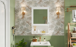 English Elm 20'' Half-Moon Wall Medicine Cabinet with Mirror, Solid Wood Frame, Soft-Close Hinges, Space-Saving Elegance White N710P313827K