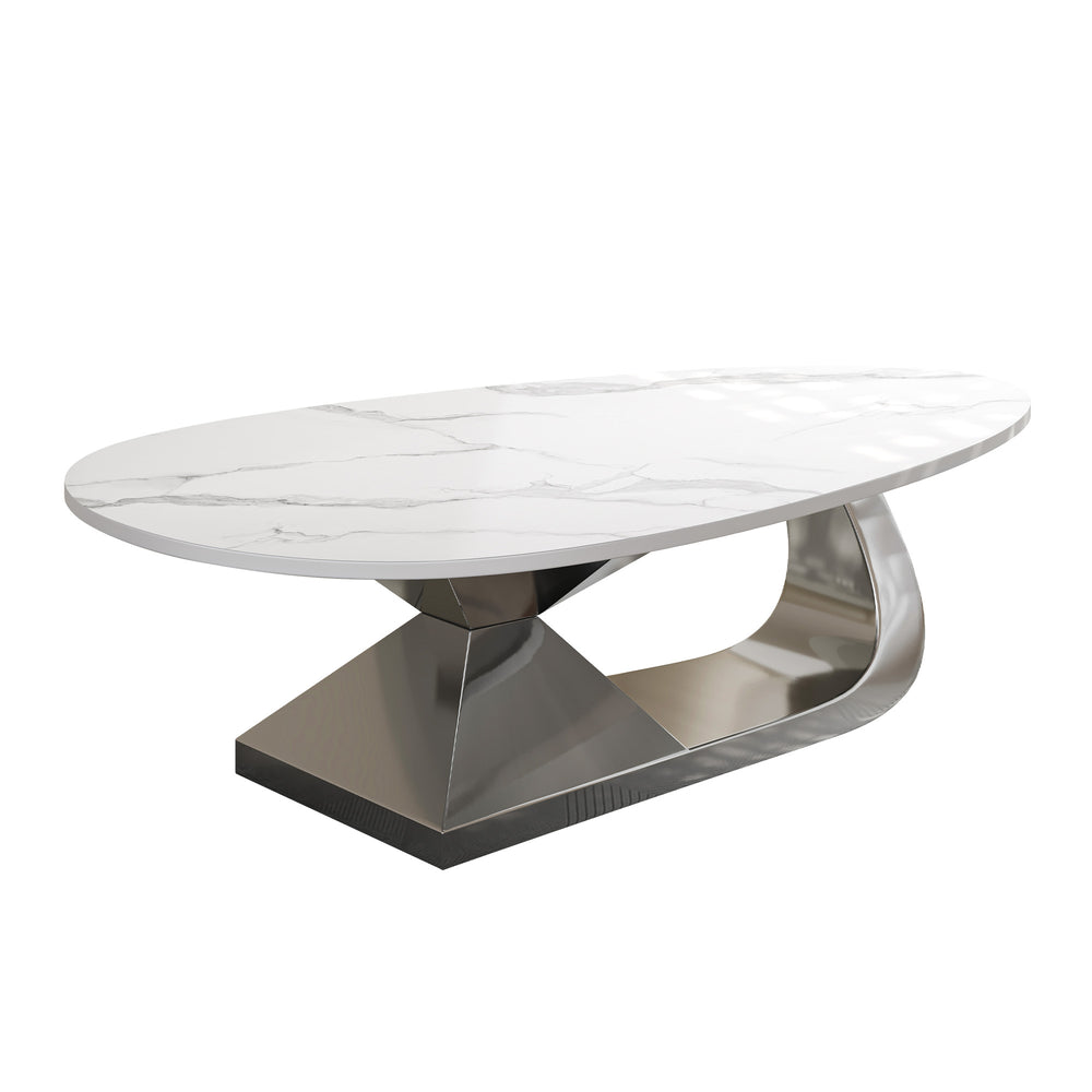 English Elm Modern Sintered Stone Tabletop Coffee Table with Stainless Steel Base – Scratch, Heat & Stain Resistant Centerpiece Dark Gray,White W3136S00010