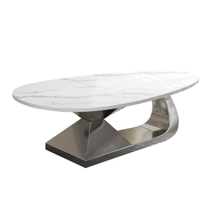 English Elm Modern Sintered Stone Tabletop Coffee Table with Stainless Steel Base – Scratch, Heat & Stain Resistant Centerpiece Dark Gray,White W3136S00010