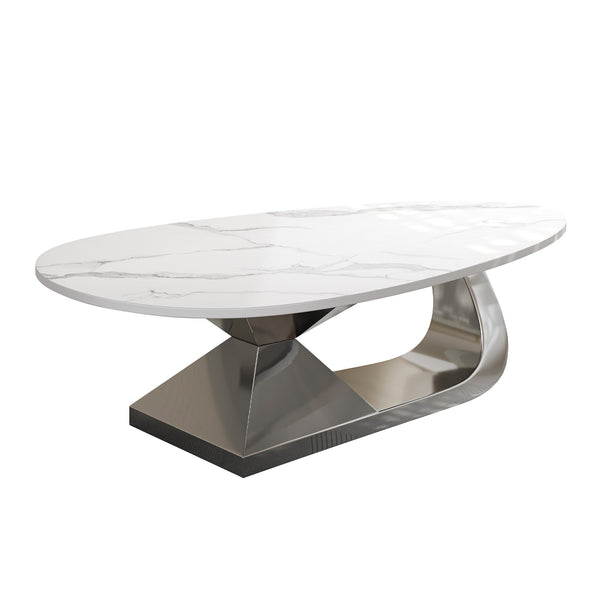 English Elm Modern Sintered Stone Tabletop Coffee Table with Stainless Steel Base – Scratch, Heat & Stain Resistant Centerpiece Dark Gray,White W3136S00010