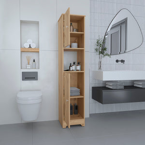 English Elm Brighton Light Oak Linen Cabinet 67.8" Tall 5-Shelf Organizer with 2 Doors & Open Display Shelf B06280089