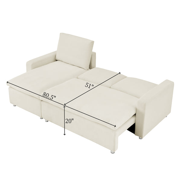 English Elm L L Shaped Convertible Sleeper Sofa Bed with Reversible Chaise, Pull-Out Bed, Hidden Storage Covers Beige W1117S00113