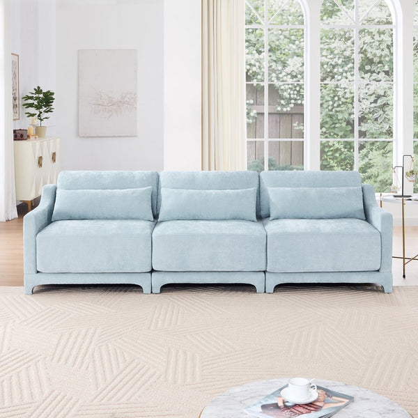 English Elm Three-Seater Sofa In Sky Blue Chenille - Ergonomic Design With Lumbar Pillow, Perfect For Any Space! W714S01206-GIGA