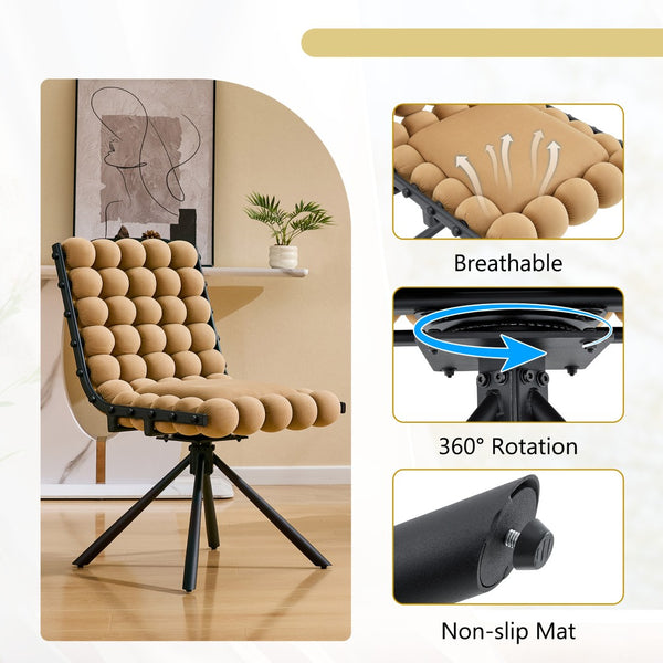 English Elm Cream Dutch Velvet Swivel Chair Tufted Bubble Backrest Glam Armless Accent Seat Black,Brown W3875P448021