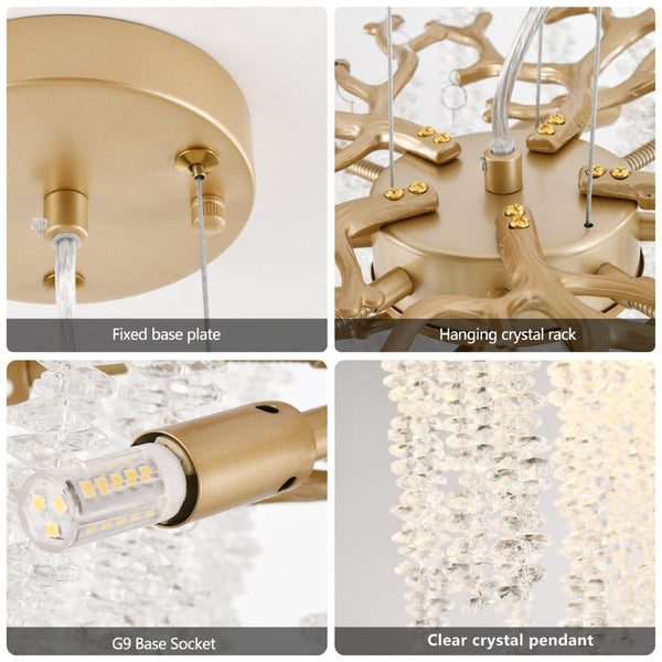 English Elm 24-inch Gold Iron Frame Chandelier with Crystal Strand Waterfall for Dining or Foyer W1340P232978