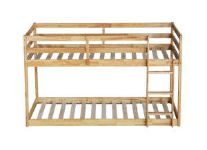 English Elm Solid Wooden Twin Over Twin Floor Bunk Bed With Ladder – Durable Rubberwood, Stylish & Safe Design W504P191652-GIGA