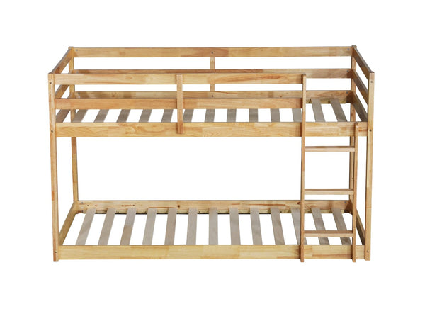 English Elm Solid Wooden Twin Over Twin Floor Bunk Bed With Ladder – Durable Rubberwood, Stylish & Safe Design W504P191652-GIGA