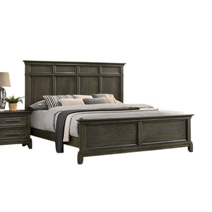 English Elm Bedroom Wooden Queen Bed with High Panel Headboard, Gold Trim Accent, Modern Luxury Design Gray 71 L x 38 W x 9 H B2741S00754