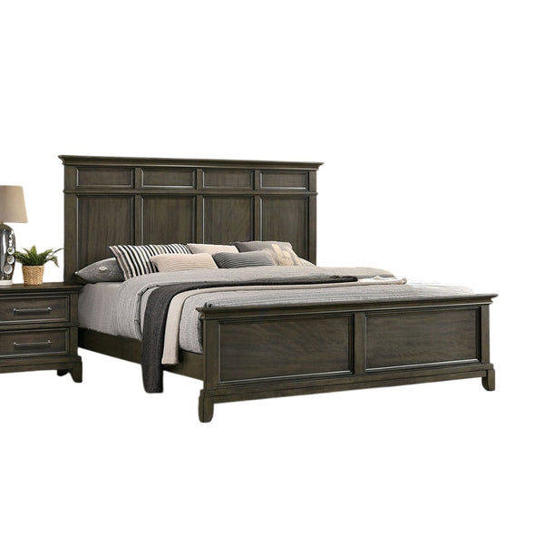 English Elm Bedroom Wooden Queen Bed with High Panel Headboard, Gold Trim Accent, Modern Luxury Design Gray 71 L x 38 W x 9 H B2741S00754