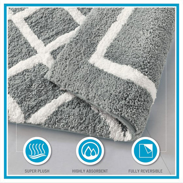 JLA Home Madison Park - Reversible plush high-pile microfiber bath rug, OEKO-TEX certified, machine washable, dual-pattern comfort Navy MP72-5663