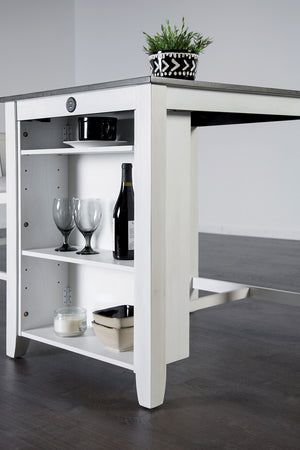 English Elm White Transitional 3pc Counter Height Dining Set with USB Port, Storage Shelves & Padded Seats, Gray Finish B2741P381485