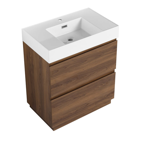 English Elm 30" Modern Bathroom Vanity With Undermount Sink, Double Drawer Storage & Waterproof Finish In Brown W1972S00007