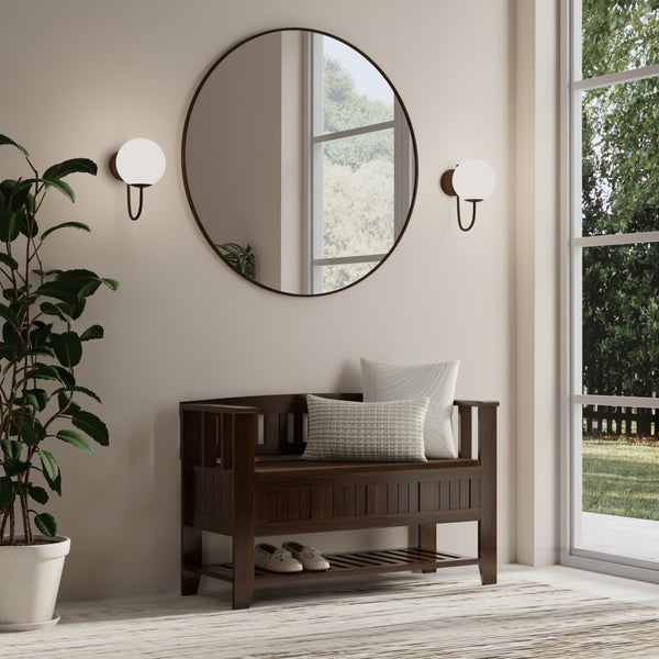 English Elm Acadian Solid Wood Entryway Bench with Lift-Top Storage & Shelf, Brunette Brown Finish, 48" B136P203423