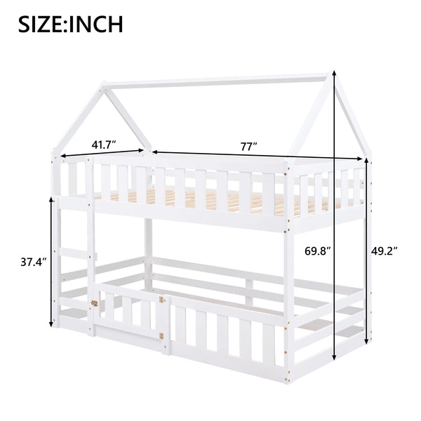 English Elm Twin Twin over Full Metal Bunk Bed with Integrated Ladder, Full-Length Guardrail, Futon-Ready Versatile Design White N7090000734K