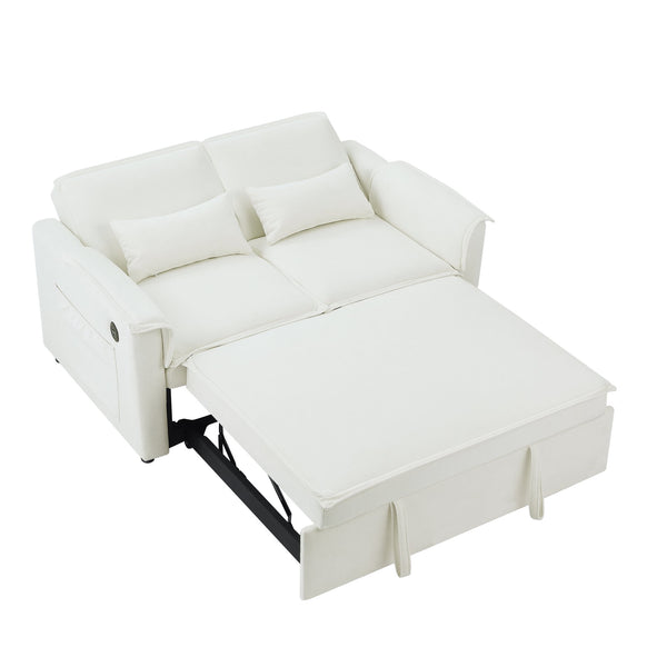 English Elm Modern Fabric Convertible Loveseat Sleeper Sofa Bed with Adjustable 3-Level Backrest, Twin Pull-Out for Small Spaces Ivory W1123P283641