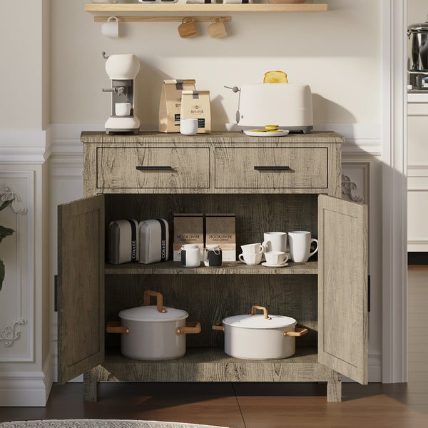 English Elm Kitchen Storage Cabinet Modern Farmhouse Buffet Sideboard with Spacious Drawers and Sturdy Storage Slate finish Grey W2386P207776