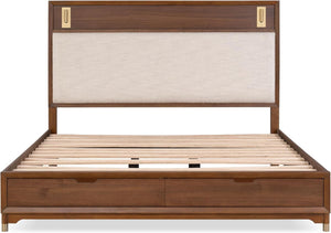 English Elm Black Queen Platform Bed with Led Headboard Gold Trim and Angled Metal Legs B2741S00791