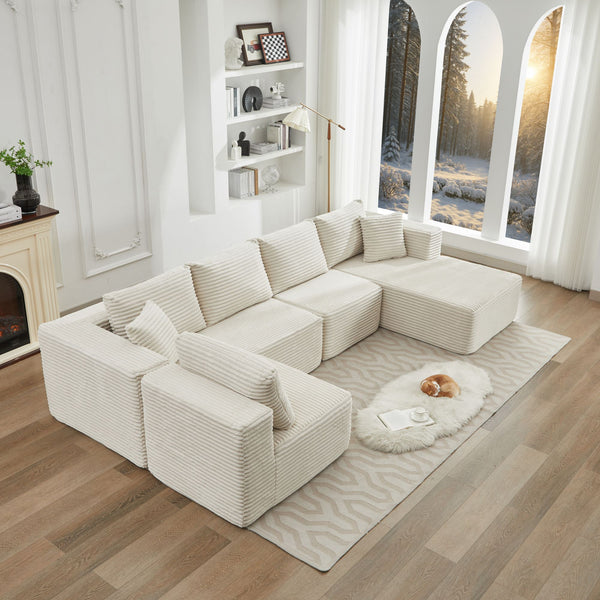 English Elm 106" Plush Corduroy Cloud Sectional Sofa with Right Chaise — Deep Seat, No Assembly, Modern Comfort W1143S00025 W1143S00025