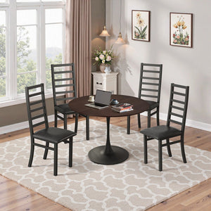 English Elm Metal Dining Chairs Set Of 4 - Sleek Black Pu Leather & Sturdy Steel Legs For Modern Spaces W757P232711