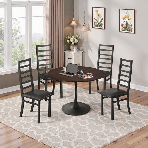 English Elm Metal Dining Chairs Set Of 4 - Sleek Black Pu Leather & Sturdy Steel Legs For Modern Spaces W757P232711