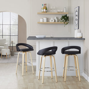 English Elm Fixed-height Swivel Barstools with Bent Wood Legs and Faux Leather Seats Set of 2 B202S01860
