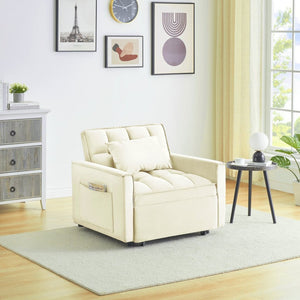 English Elm Sofa Convertible Sleeper Chair with Adjustable Back and Serpentine Spring Support Creamy White W2564P462075