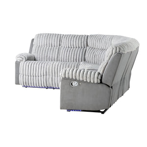 English Elm Bruni Grey Sectional with LED, Plush Upholstered 100% Polyester, Manual Recline, Medium-Firm Comfort B201S00309