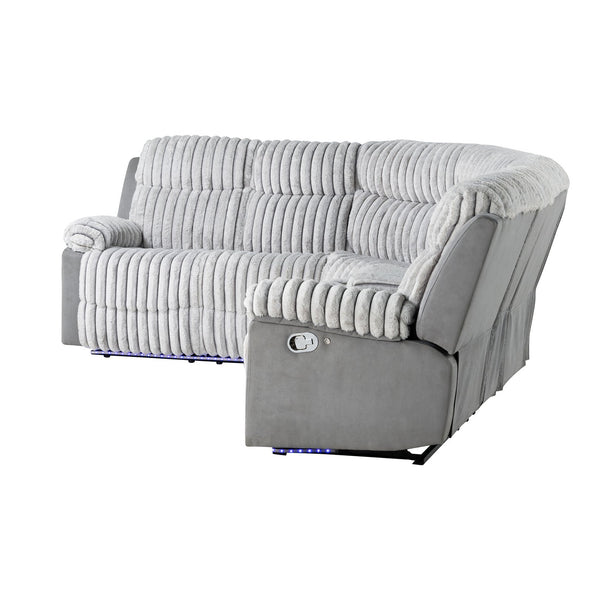 English Elm Bruni Grey Sectional with LED, Plush Upholstered 100% Polyester, Manual Recline, Medium-Firm Comfort B201S00309