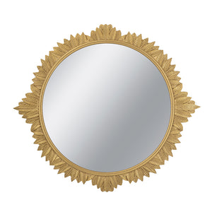 English Elm 35.5x31.5" Round MDF Wall Mirror with Rococo Carved Frame, Soft Gold Finish for Neoclassical Flair W2078P372552