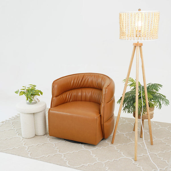 English Elm Ashcroft Furniture - Walden Mid-Century Swivel Chair Velvet Upholstery with Integrated Armrests, Fully Assembled Elegance Tan B183P281229