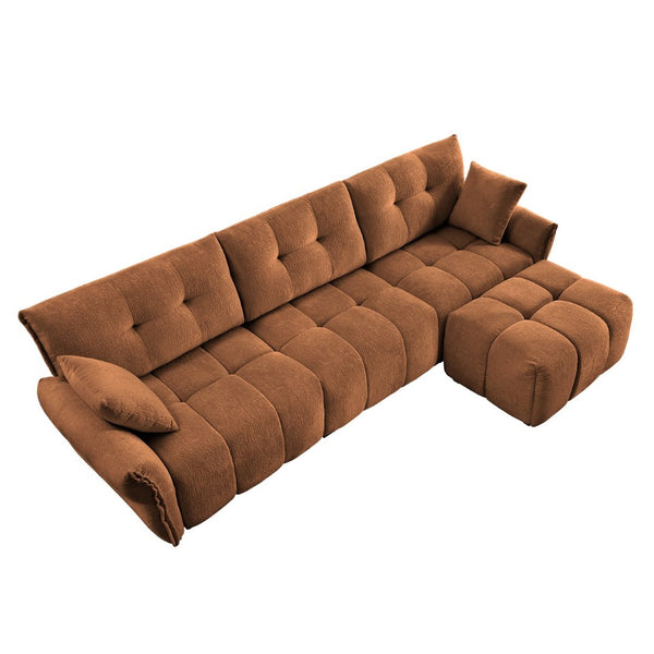 English Elm Three-Seater Sofa Set With Ottoman & Pillows - Elegant Textured Chenille In Burnt Orange For Modern Spaces W714S01173-GIGA