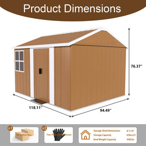 English Elm 8x10 Galvanized Steel Outdoor Storage Shed Windproof Ventilated Lockable Garden Tool House W2700S00062