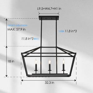 English Elm 3-light Industrial Farmhouse Linear Chandelier Matte Black Metal for Island or Dining W5008P465017
