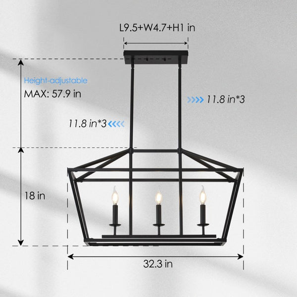 English Elm 3-light Industrial Farmhouse Linear Chandelier Matte Black Metal for Island or Dining W5008P465017