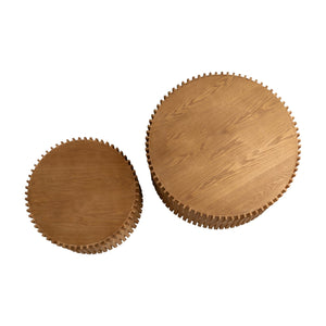 English Elm Vintage Cylindrical Nesting Coffee Table Set, Textured Embossed Wood Accent Tables for Living Room Natural W757P195740