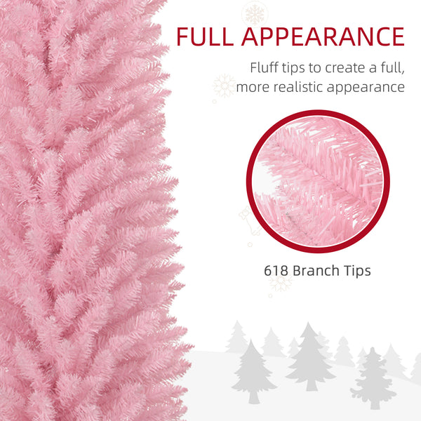 English Elm Homcom 8' Slim Pink Artificial Christmas Tree With Realistic Branch Tips, Easy Assembly & Safe Design W2225P249665