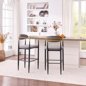 English Elm Modern Upholstered Barstool Set Grey Fabric Gold Armrests Ergonomic Kitchen Counter W5501P462386