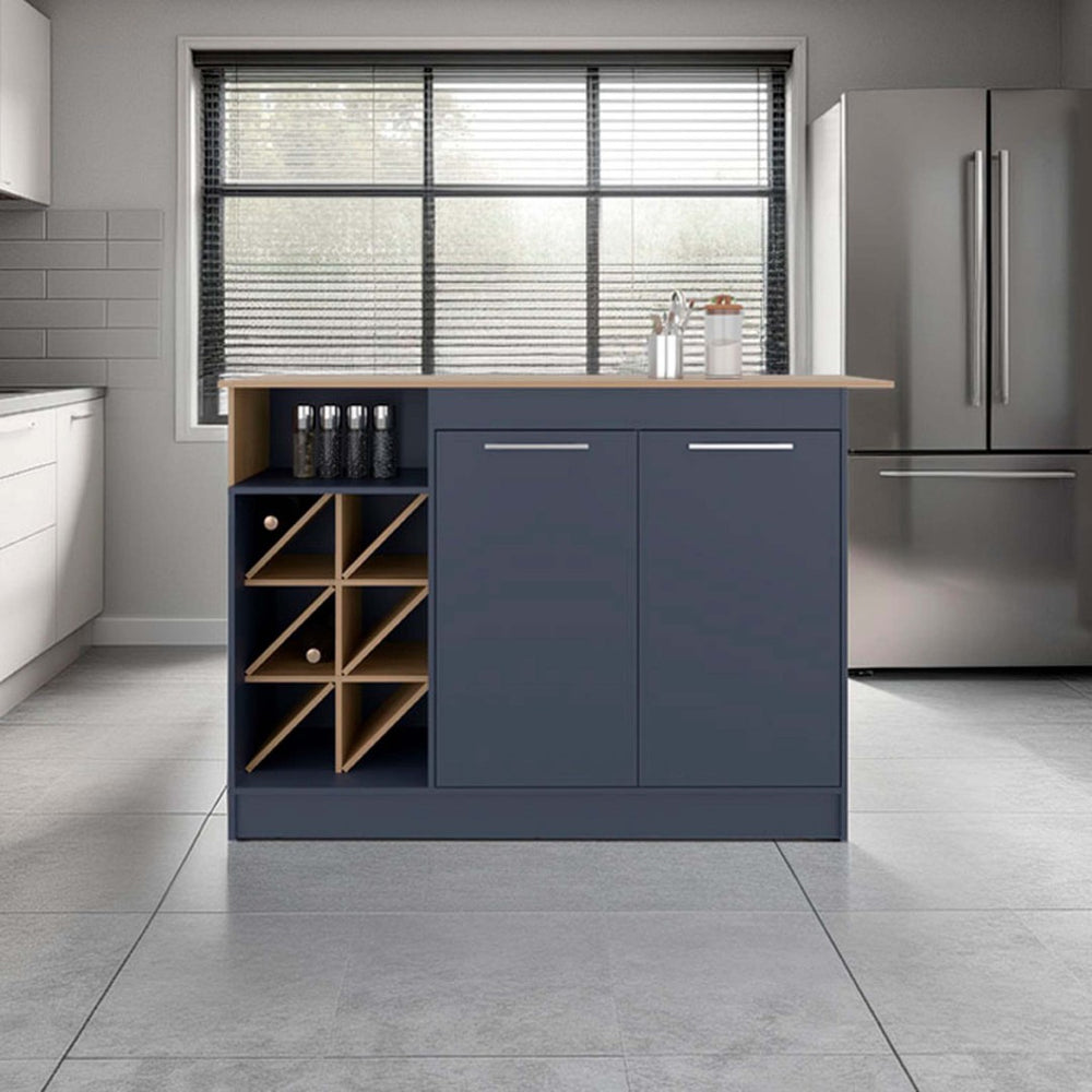 English Elm Kronos Two-tone Oak Kitchen Island with Bottle Rack Open Shelving and Cabinet Storage B062S01874