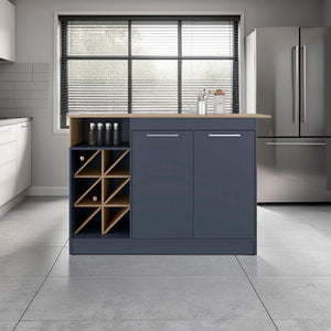 English Elm Kronos Two-tone Oak Kitchen Island with Bottle Rack Open Shelving and Cabinet Storage B062S01874