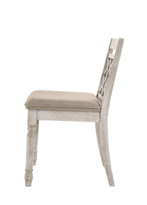 English Elm Fiorella Armless Dining Chair Set of 2 Cushioned Seat Distressed Wood Legs Off White B2749P413295