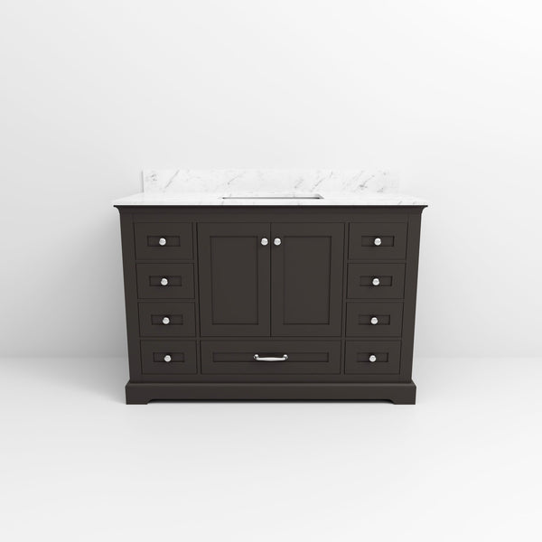 English Elm Espresso Single Bath Vanity 48" W With Carrara Marble Top, Soft-Close Drawers & Ample Storage B2731P258226