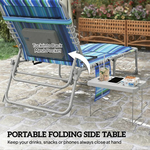 English Elm Pool Tanning Lounger with Face Hole Prone Rest Mesh Seat and Folding Side Table Blue Stripe,Light Gray T3971P481183