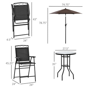 English Elm Outsunny Compact 4-Piece Outdoor Dining Set With Adjustable Umbrella & Folding Chairs For Small Spaces W2225P200652-GIGA
