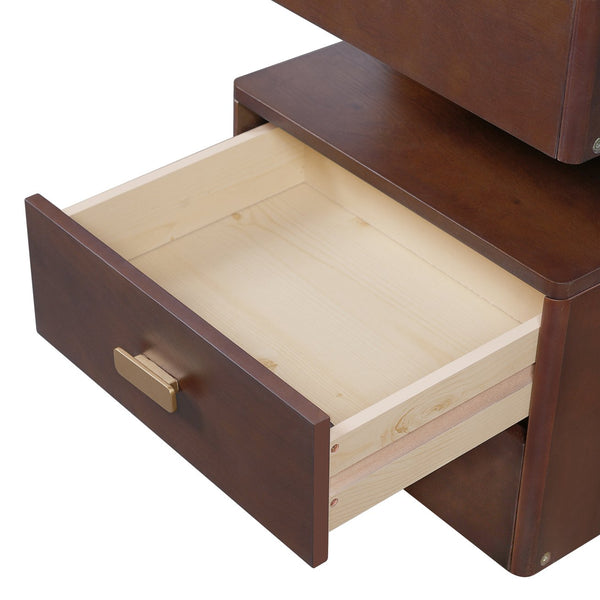 English Elm 3-in-1 Makeup Vanity Desk with Flip Mirror, LED 3-Color Lighting, Expandable Length & Ample Storage Drawers Walnut N844P285298W