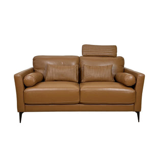 English Elm Tussio Italian Genuine Leather Loveseat with Tailored Cushions and Five Accent Pillows B2726P457658