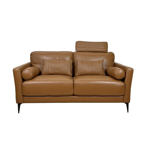 English Elm Tussio Italian Genuine Leather Loveseat with Tailored Cushions and Five Accent Pillows B2726P457658