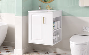 English Elm 20" Floating Bathroom Vanity with Ceramic Sink Soft Close Door and Open Side Shelf N710P332061K