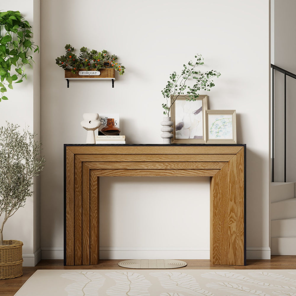 English Elm 47in Modern Wood Console Table Black+Natural — Two-Tone Entryway Sofa Table, Durable Rustic Style W3123P333722